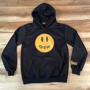Drew House Mascot Hoodie Black Yellow Smiley Face Mens Medium Sweatshirt Bieber